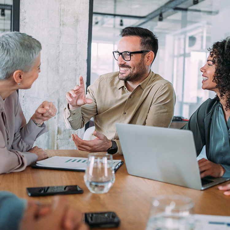 Group of employees talking about startegy