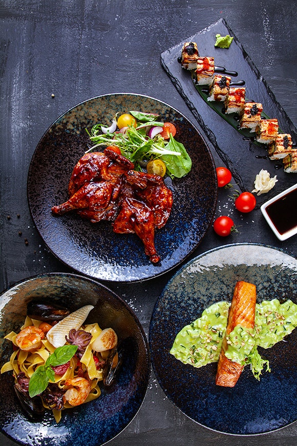 Spread of colourful, healthy dishes