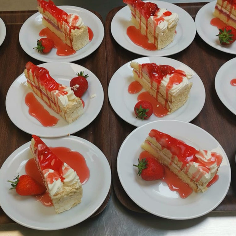 An array of plates with desserts