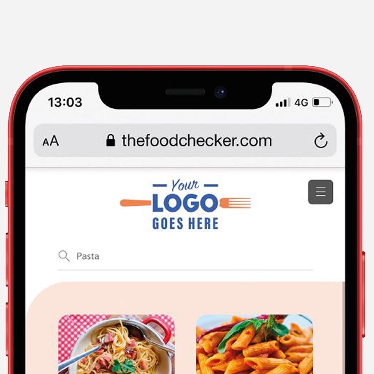The Food Checker webpage displayed on a mobile phone.