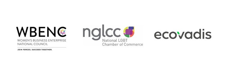 Women's Business Enterprise National Council logo, National LGBT Chamber of Commerce logo, and EcoVadis logo