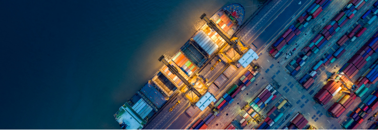 Aerial view of cargo ship.