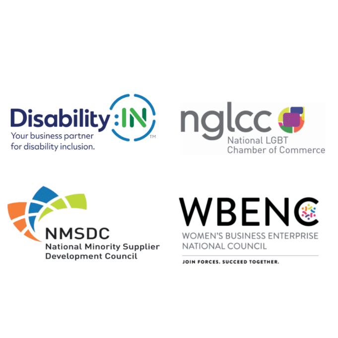Disability:IN, nglcc, nmsdc, wbenc logos