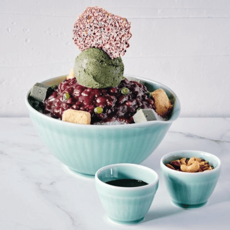 Blue bowl filled with ice cream