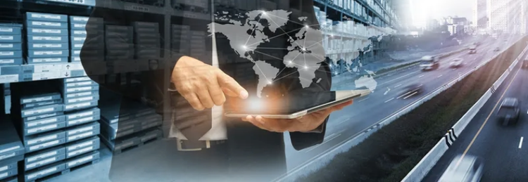 Overlay on man in suit pointing at tablet