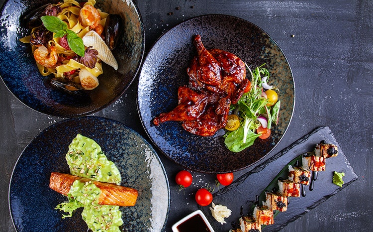 Spread of colourful, healthy dishes